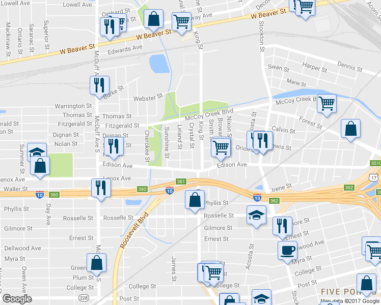 map of restaurants, bars, coffee shops, grocery stores, and more near 2768 Maplewood St in Jacksonville