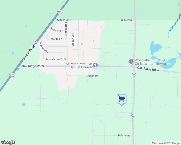 map of restaurants, bars, coffee shops, grocery stores, and more near 2626 Grubbs Road in Tallahassee
