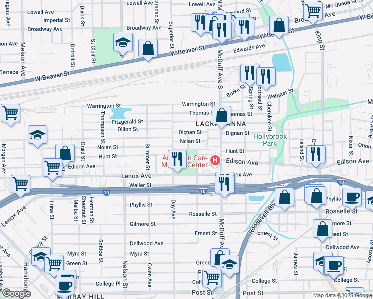 map of restaurants, bars, coffee shops, grocery stores, and more near 3121 Shearer Avenue in Jacksonville