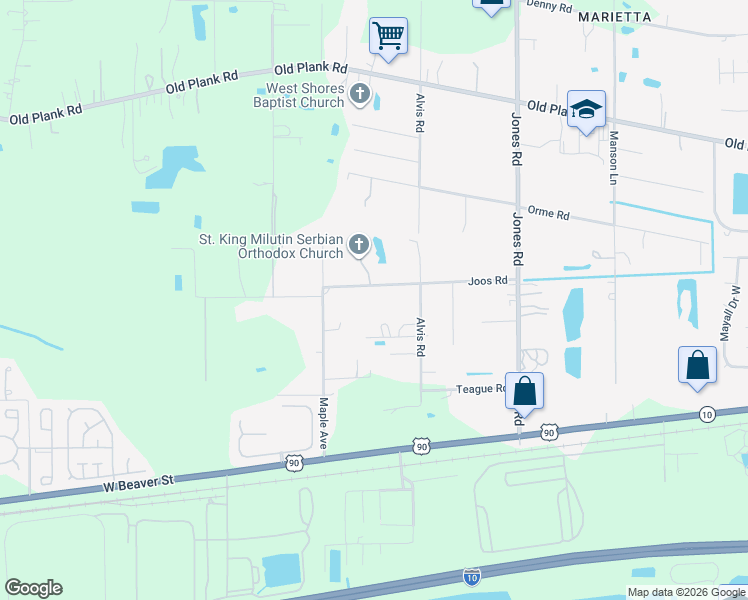 map of restaurants, bars, coffee shops, grocery stores, and more near 9490 Joos Road in Jacksonville