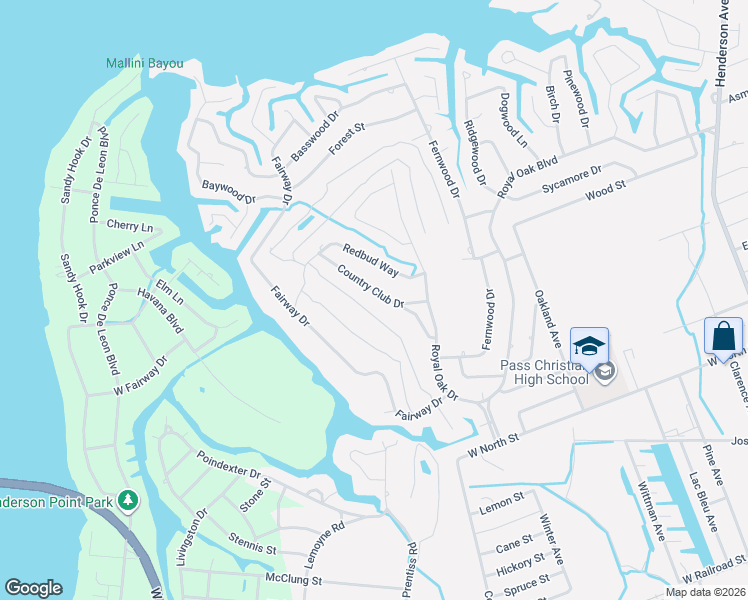 map of restaurants, bars, coffee shops, grocery stores, and more near 108 Country Club Dr in Pass Christian