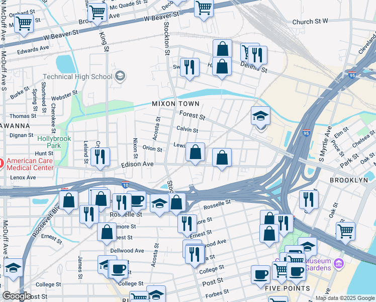 map of restaurants, bars, coffee shops, grocery stores, and more near 413 Woodlawn Avenue in Jacksonville
