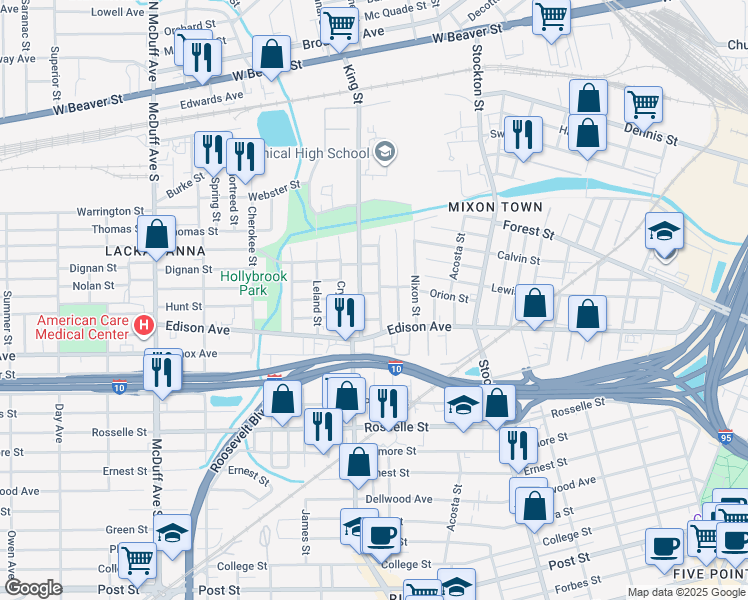 map of restaurants, bars, coffee shops, grocery stores, and more near 416 Smith St in Jacksonville