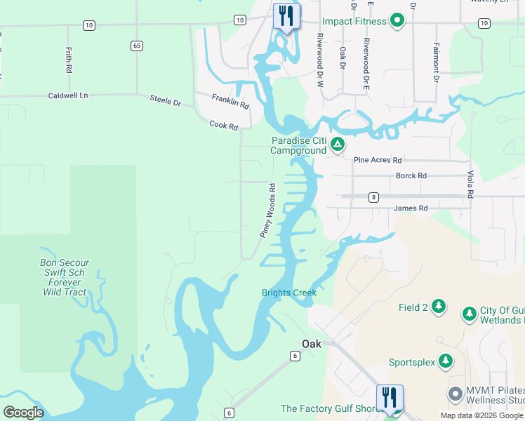 map of restaurants, bars, coffee shops, grocery stores, and more near 6764 Cook Road in Foley