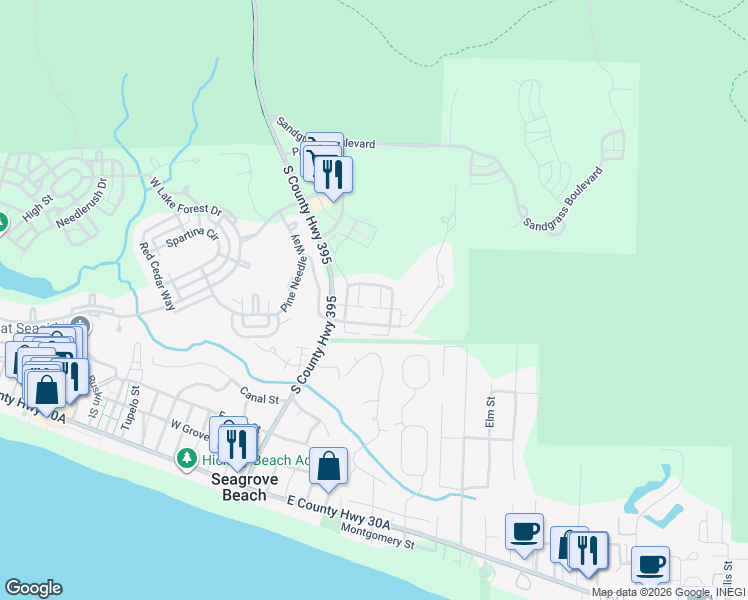 map of restaurants, bars, coffee shops, grocery stores, and more near 38 Blazing Star Drive in Santa Rosa Beach