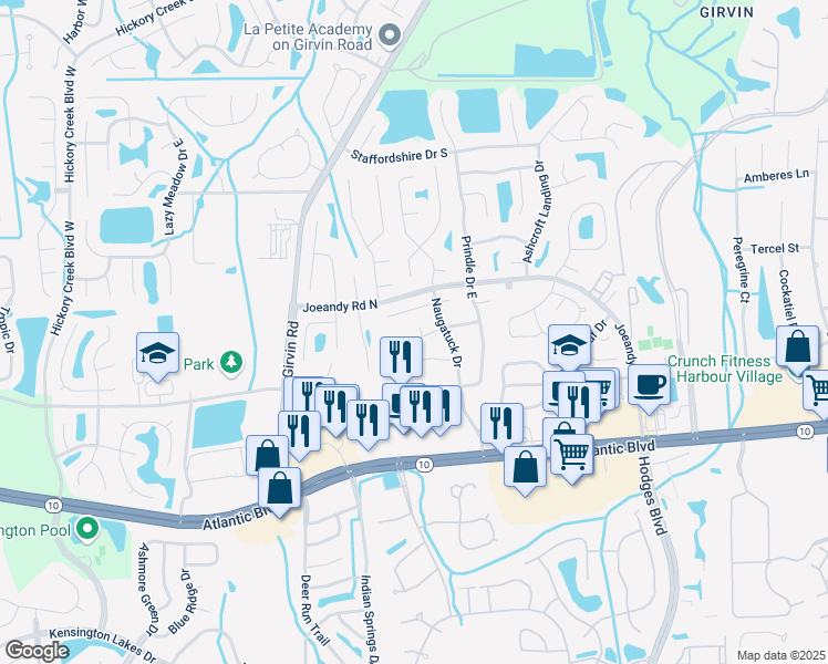 map of restaurants, bars, coffee shops, grocery stores, and more near 214 Medford Place in Jacksonville