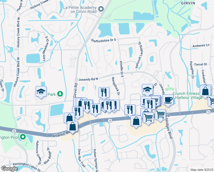 map of restaurants, bars, coffee shops, grocery stores, and more near 214 Medford Place in Jacksonville