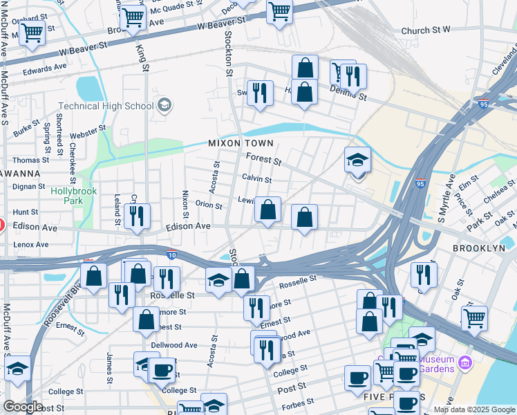 map of restaurants, bars, coffee shops, grocery stores, and more near 413 Woodlawn Avenue in Jacksonville