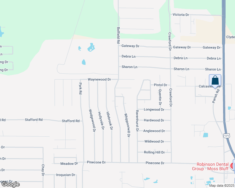 map of restaurants, bars, coffee shops, grocery stores, and more near 1340 Belfield Rd in Lake Charles