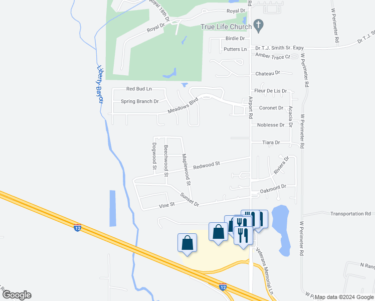 map of restaurants, bars, coffee shops, grocery stores, and more near 214 Maplewood Drive in Slidell