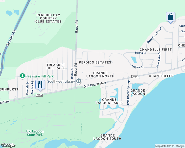 map of restaurants, bars, coffee shops, grocery stores, and more near 12139 Sage Avenue in Pensacola