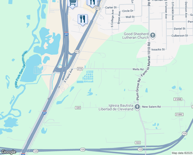 map of restaurants, bars, coffee shops, grocery stores, and more near 280 County Road 319 in Cleveland