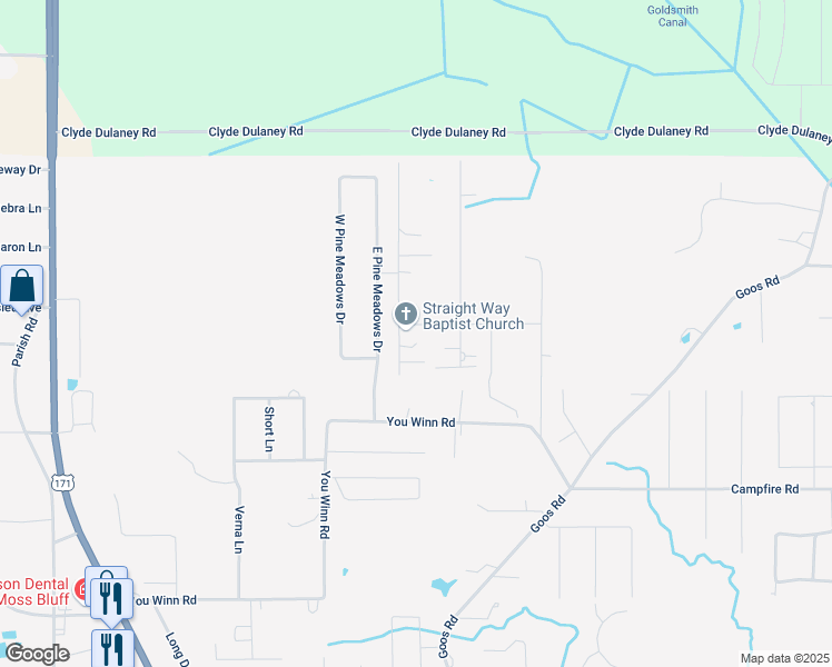 map of restaurants, bars, coffee shops, grocery stores, and more near 729 Cascio Rd in Lake Charles