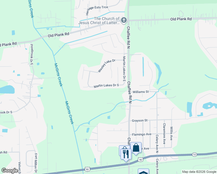 map of restaurants, bars, coffee shops, grocery stores, and more near 515 Martin Lakes Drive South in Jacksonville
