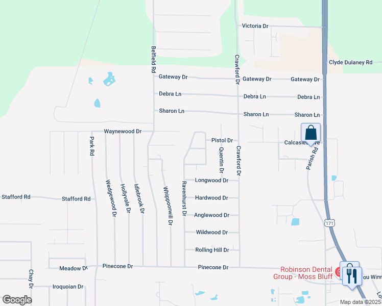 map of restaurants, bars, coffee shops, grocery stores, and more near 1326 Ravenhurst Drive in Lake Charles