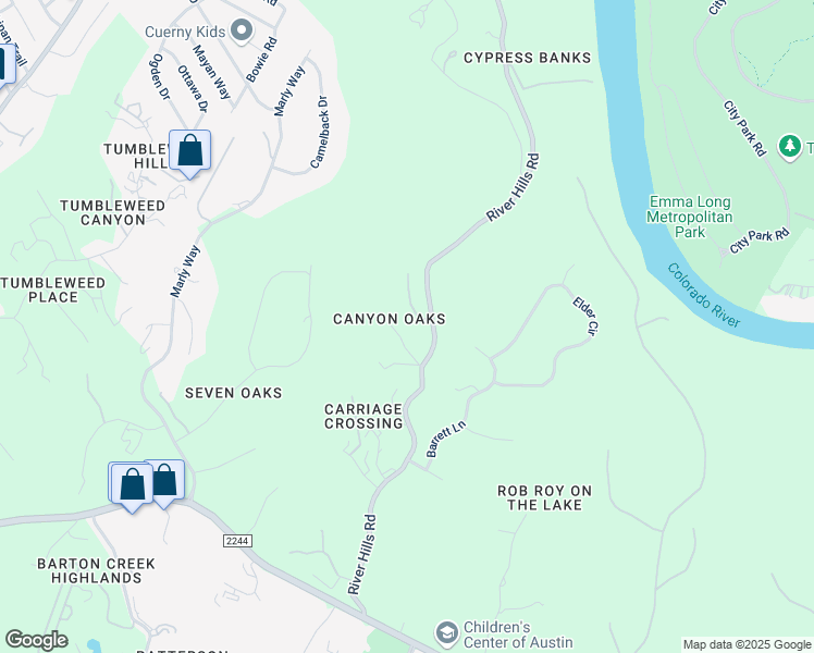 map of restaurants, bars, coffee shops, grocery stores, and more near 604 River Hills Road in Austin