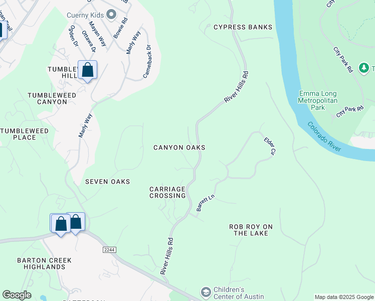 map of restaurants, bars, coffee shops, grocery stores, and more near 604 River Hills Road in Austin