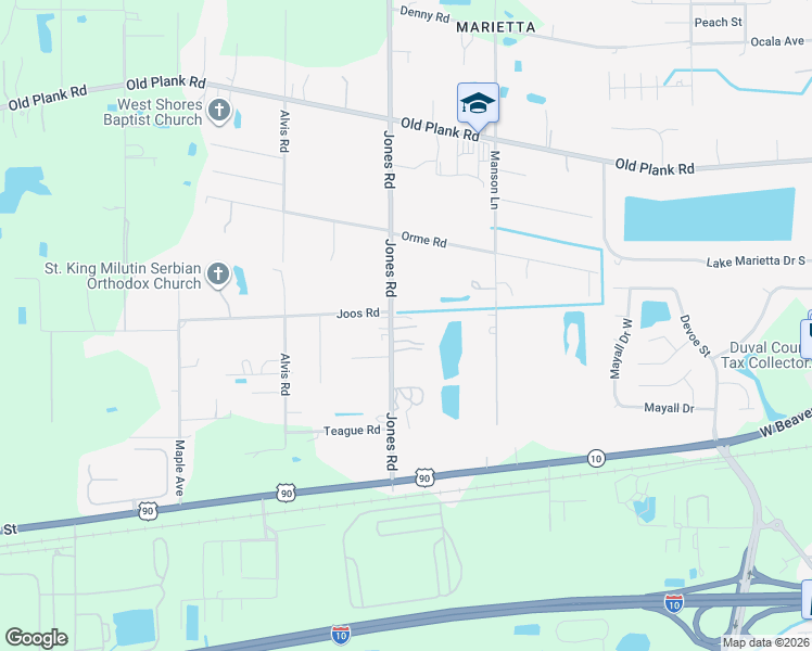 map of restaurants, bars, coffee shops, grocery stores, and more near 365 Jones Road in Jacksonville