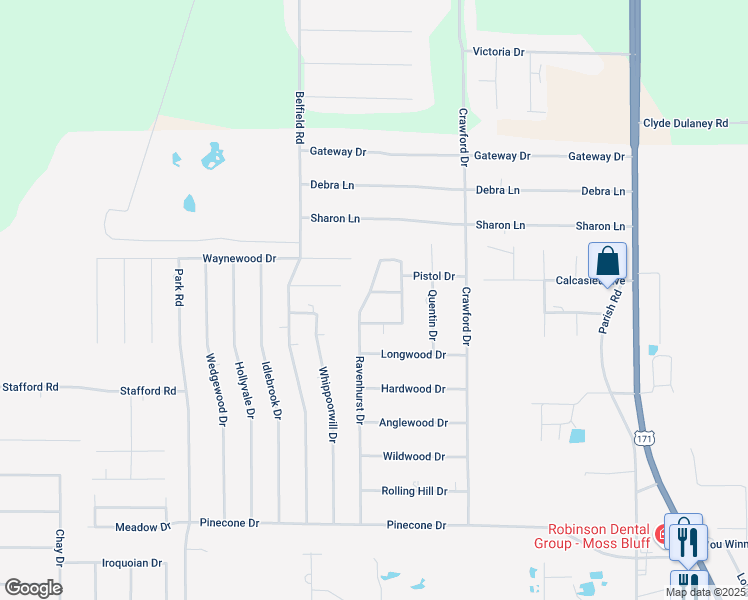 map of restaurants, bars, coffee shops, grocery stores, and more near 1326 Ravenhurst Drive in Lake Charles