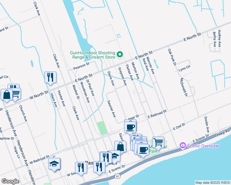 map of restaurants, bars, coffee shops, grocery stores, and more near 365 Davis Avenue in Pass Christian