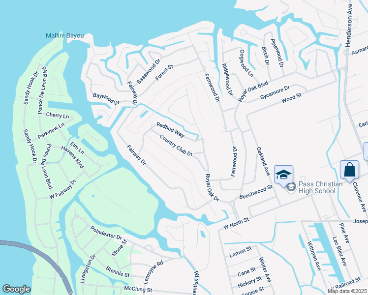 map of restaurants, bars, coffee shops, grocery stores, and more near 108 Country Club Dr in Pass Christian