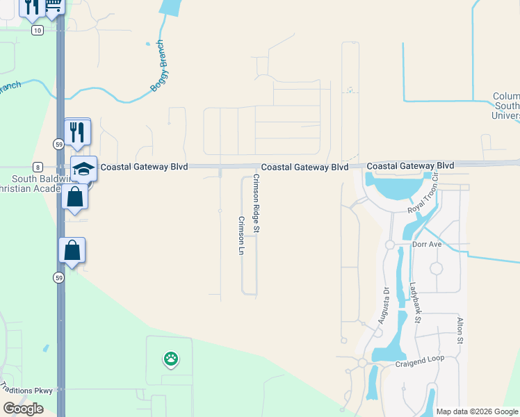 map of restaurants, bars, coffee shops, grocery stores, and more near 6938 Crimson Ridge Street in Gulf Shores