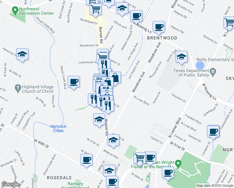 map of restaurants, bars, coffee shops, grocery stores, and more near 1507 North Street in Austin