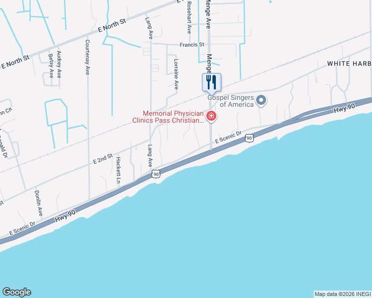 map of restaurants, bars, coffee shops, grocery stores, and more near 845 East Scenic Drive in Pass Christian