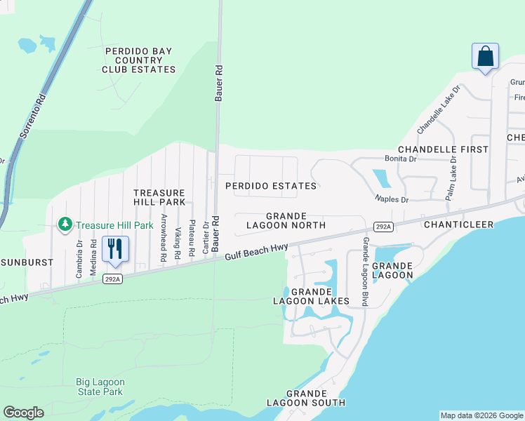 map of restaurants, bars, coffee shops, grocery stores, and more near 12139 Sage Avenue in Pensacola