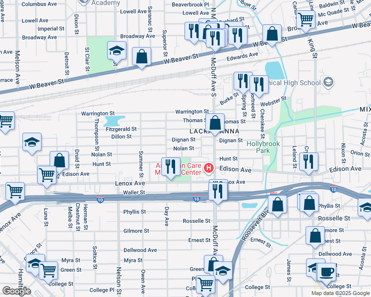 map of restaurants, bars, coffee shops, grocery stores, and more near 3107 Cecelia Street in Jacksonville