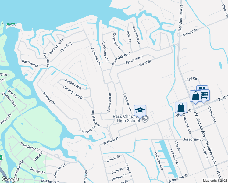 map of restaurants, bars, coffee shops, grocery stores, and more near 125 Fernwood Drive in Pass Christian