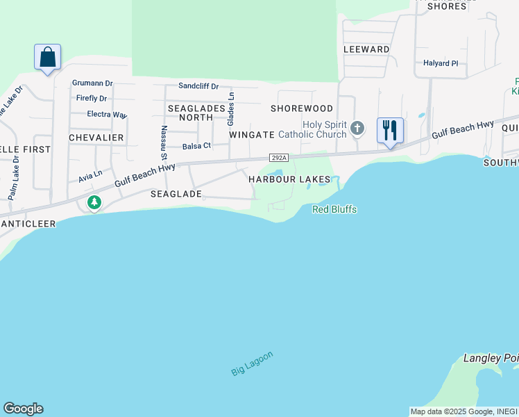map of restaurants, bars, coffee shops, grocery stores, and more near 10903 Seaglade Drive in Pensacola