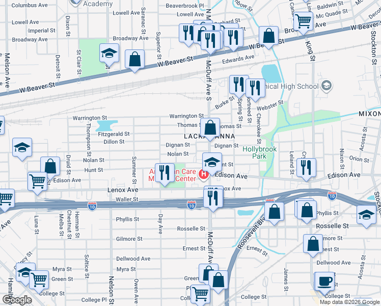 map of restaurants, bars, coffee shops, grocery stores, and more near 3033 Hunt Street in Jacksonville
