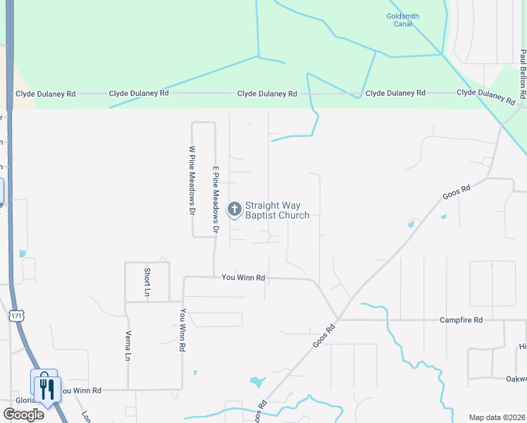 map of restaurants, bars, coffee shops, grocery stores, and more near 1420 Georgia Road in Moss Bluff