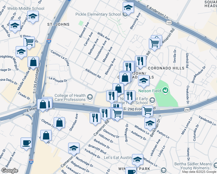 map of restaurants, bars, coffee shops, grocery stores, and more near in Austin