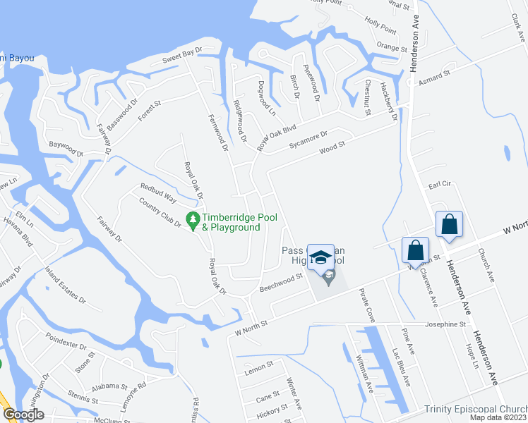 map of restaurants, bars, coffee shops, grocery stores, and more near 557 Royal Oak Drive in Pass Christian