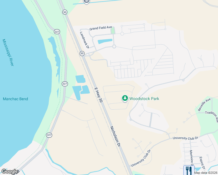 map of restaurants, bars, coffee shops, grocery stores, and more near 17171 Nicholson Drive in Baton Rouge