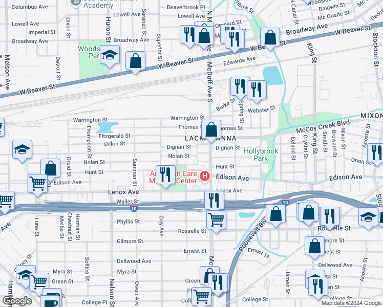 map of restaurants, bars, coffee shops, grocery stores, and more near 3033 Hunt Street in Jacksonville