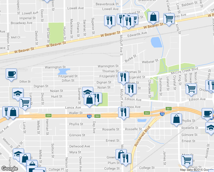 map of restaurants, bars, coffee shops, grocery stores, and more near 3107 Cecelia Street in Jacksonville