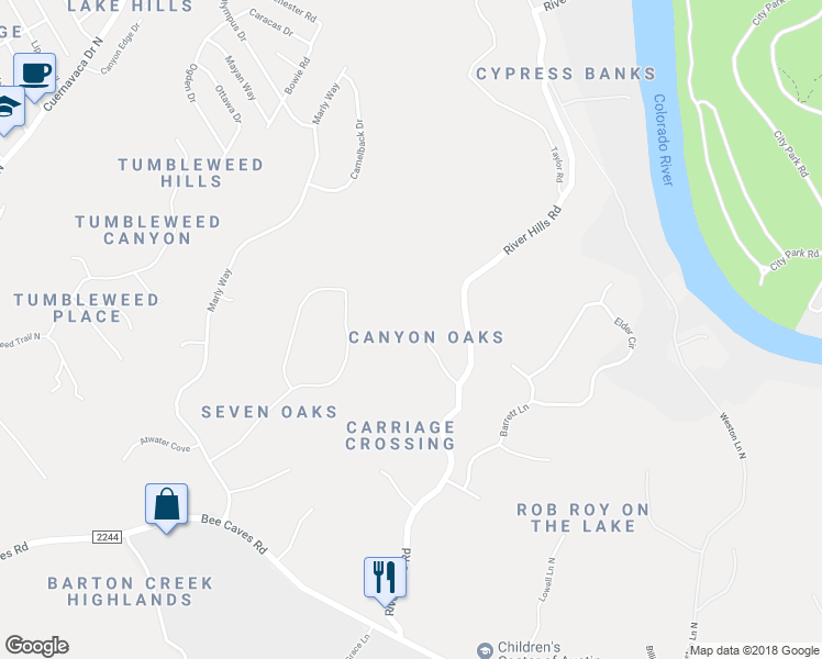 map of restaurants, bars, coffee shops, grocery stores, and more near 600 River Hills Road in Austin