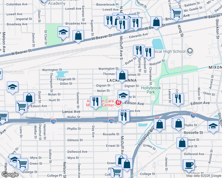 map of restaurants, bars, coffee shops, grocery stores, and more near 3033 Hunt Street in Jacksonville