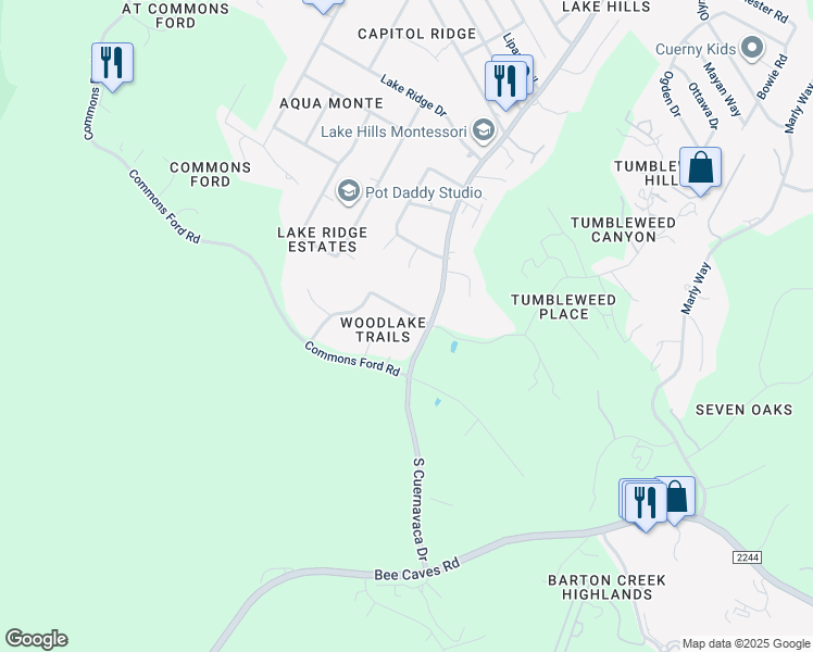 map of restaurants, bars, coffee shops, grocery stores, and more near 103 Tumbleweed Trail South in Austin