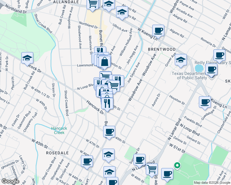 map of restaurants, bars, coffee shops, grocery stores, and more near in Austin