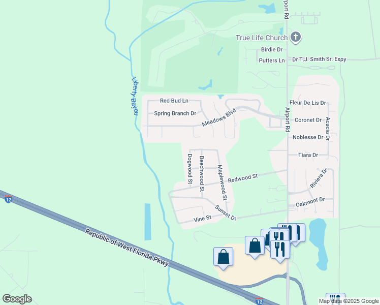 map of restaurants, bars, coffee shops, grocery stores, and more near 122 Chinkapin Court in Slidell
