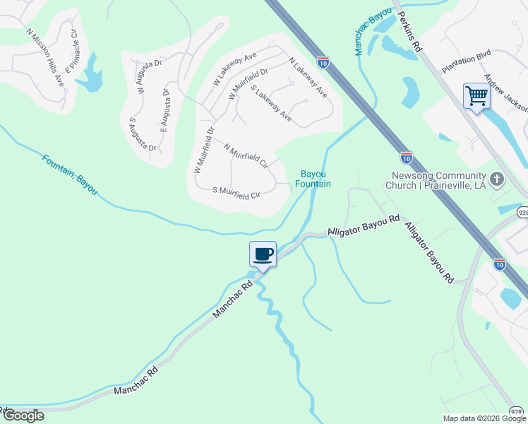 map of restaurants, bars, coffee shops, grocery stores, and more near 19624 South Muirfield Circle in Baton Rouge