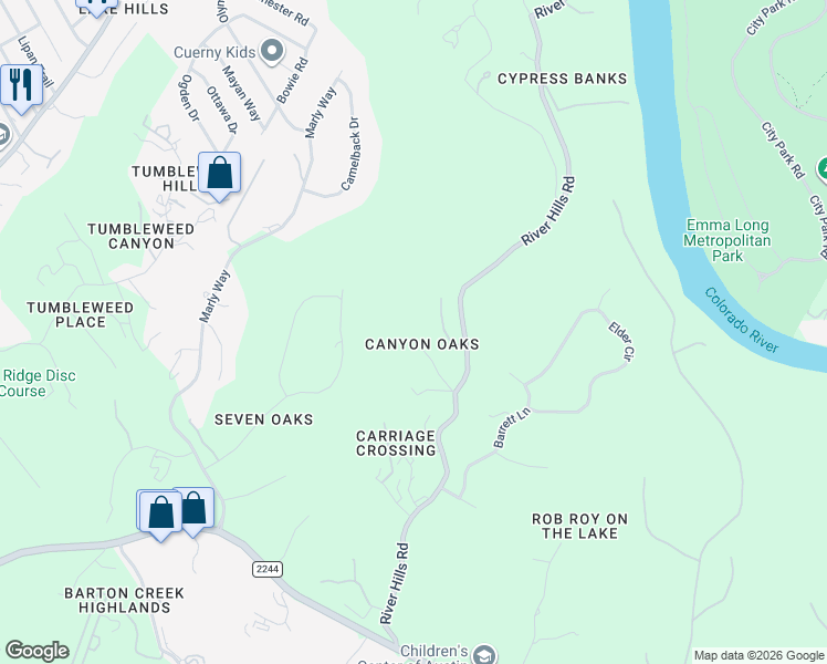 map of restaurants, bars, coffee shops, grocery stores, and more near 600 River Hills Road in Austin