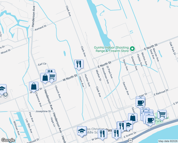 map of restaurants, bars, coffee shops, grocery stores, and more near 397 Clark Avenue in Pass Christian