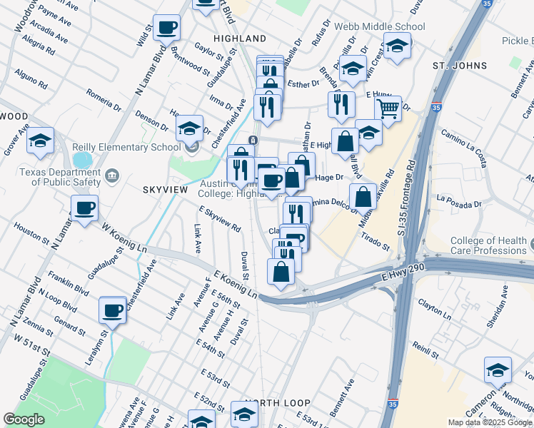 map of restaurants, bars, coffee shops, grocery stores, and more near 110 Jacob Fontaine Lane in Austin
