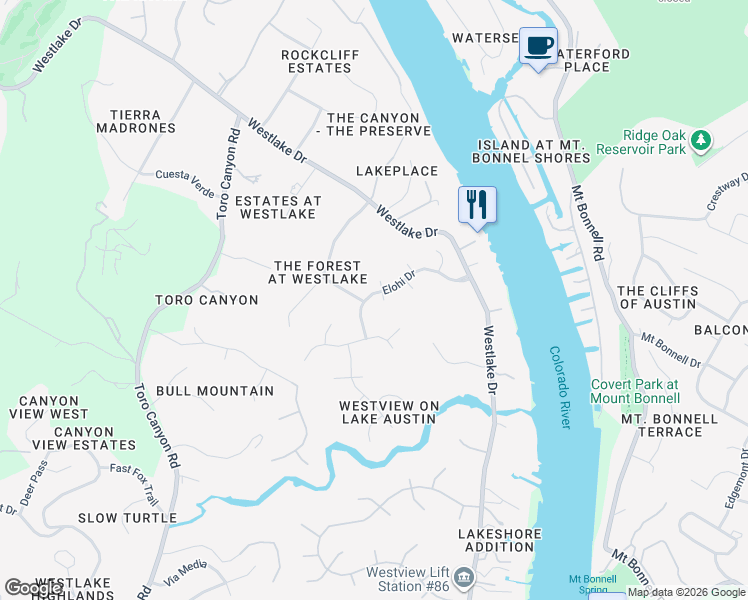 map of restaurants, bars, coffee shops, grocery stores, and more near 4604 Golden Maize Drive in Austin