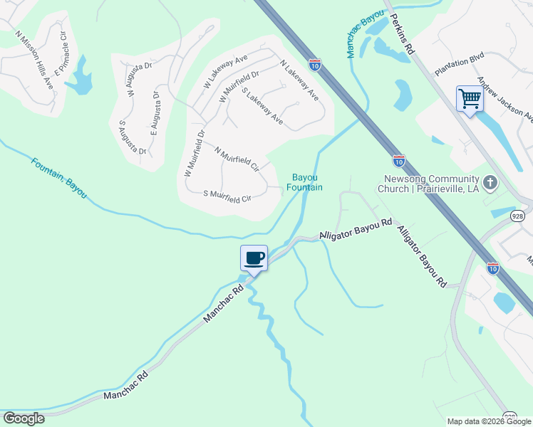 map of restaurants, bars, coffee shops, grocery stores, and more near 19624 South Muirfield Circle in Baton Rouge